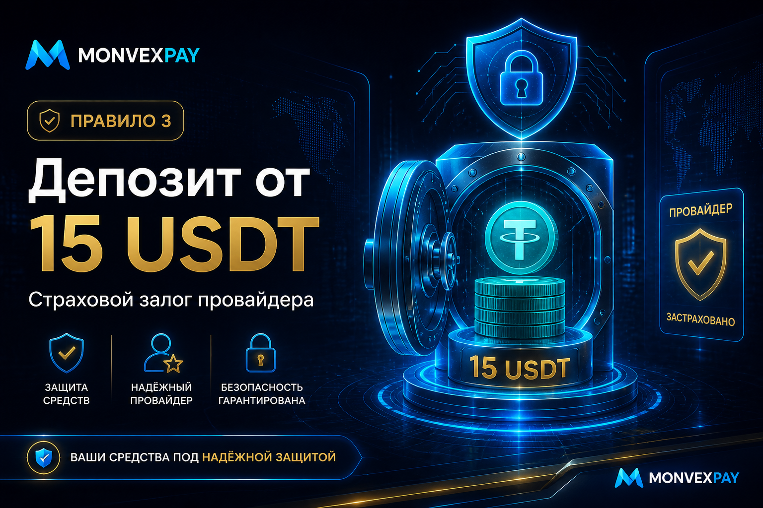Депозит от 15 USDT — страховой залог провайдера